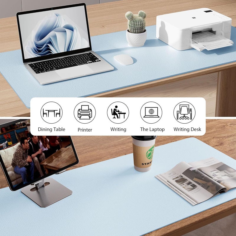 Aothia Leather Desk Pad Protector, Mouse Pad, Office Desk Mat, Non-Slip PU Leather Desk Blotter, Laptop Desk Pad, Waterproof Desk Writing Pad for Office and Home (36" x 17", Baby Blue) - Image 5