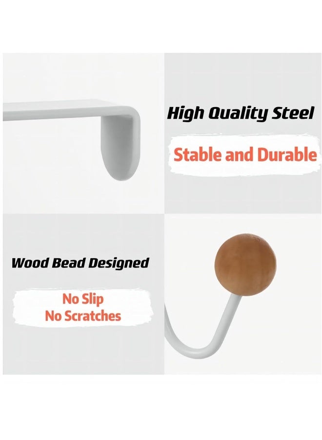 Over The Door Hooks 4 Pack Heavy Duty Organizer Hooks with Double Wood Hooks Door Hanging Hooks for Hanging Coats Hats Robes Towels Bathroom Living Room Kitchen Clothes Shoe Bag White  - Image 4