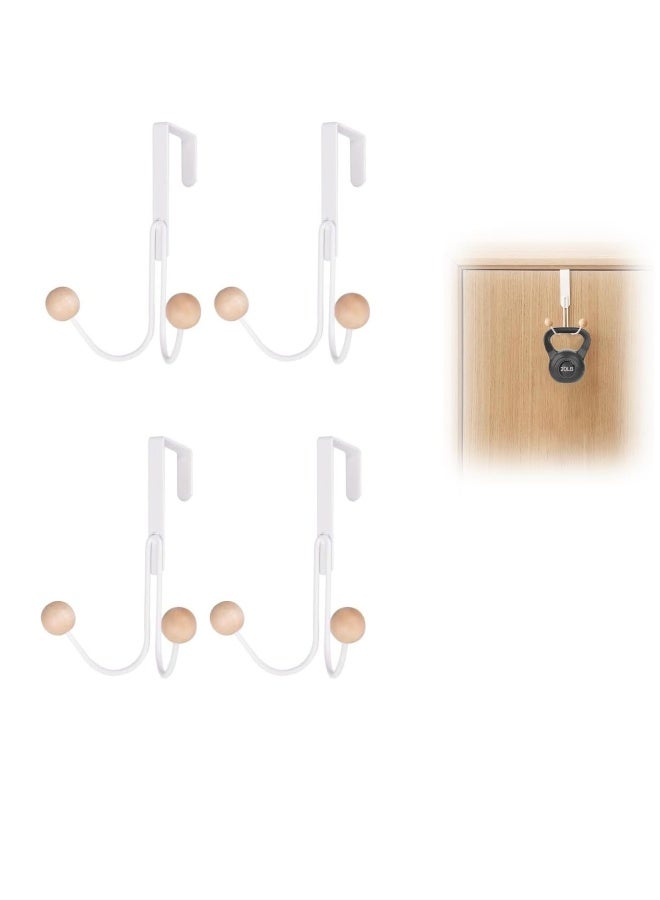 Over The Door Hooks 4 Pack Heavy Duty Organizer Hooks with Double Wood Hooks Door Hanging Hooks for Hanging Coats Hats Robes Towels Bathroom Living Room Kitchen Clothes Shoe Bag White  - Image 1