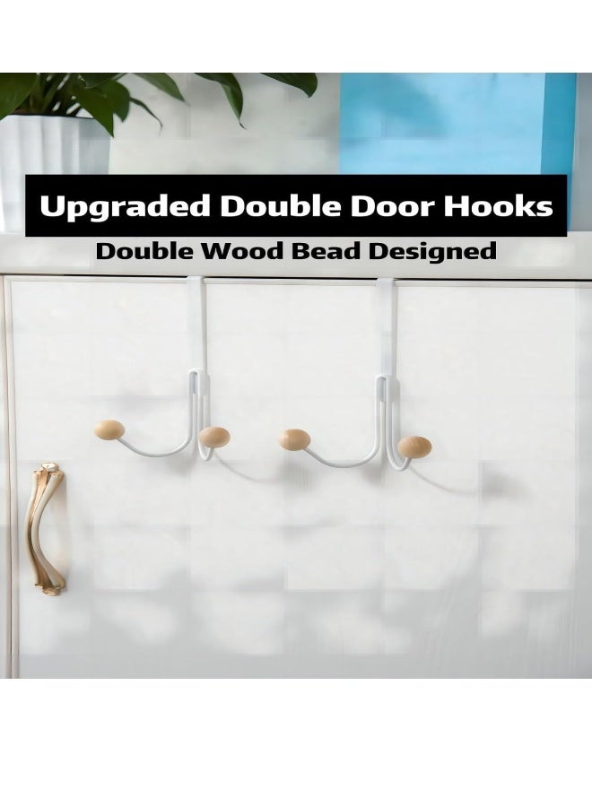Over The Door Hooks 4 Pack Heavy Duty Organizer Hooks with Double Wood Hooks Door Hanging Hooks for Hanging Coats Hats Robes Towels Bathroom Living Room Kitchen Clothes Shoe Bag White  - Image 2