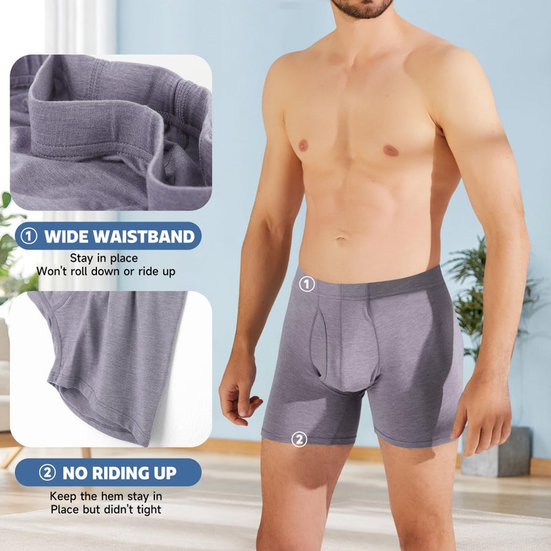 BAMBOO COOL Men's Ultra ComfortSoft Underwear, Moisture Wicking & Breathable No Ride Up Boxer Briefs with Fly, Multipack - Image 4