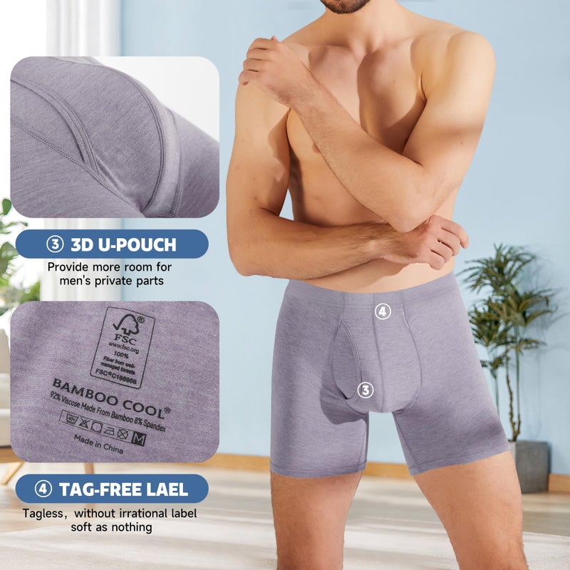 BAMBOO COOL Men's Ultra ComfortSoft Underwear, Moisture Wicking & Breathable No Ride Up Boxer Briefs with Fly, Multipack - Image 5