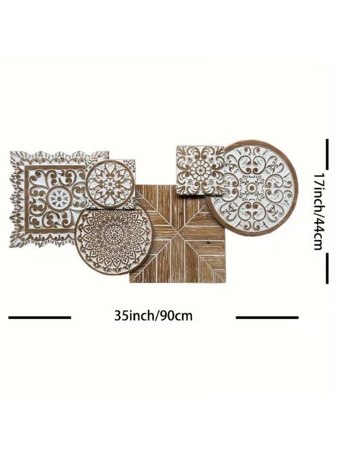 erorex 35-inch (90cm x 17-inch / 44cm) Retro Carved Wall Hanging Decoration – Multi-Panel Design with Square & Round Floral and Geometric Carved Patterns – Classical & Modern Fusion Style for Living Room, Bedroom, or Corridor - Image 3