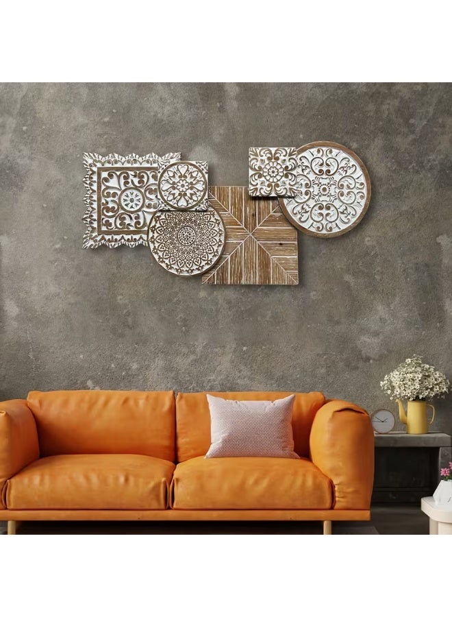 erorex 35-inch (90cm x 17-inch / 44cm) Retro Carved Wall Hanging Decoration – Multi-Panel Design with Square & Round Floral and Geometric Carved Patterns – Classical & Modern Fusion Style for Living Room, Bedroom, or Corridor - Image 2