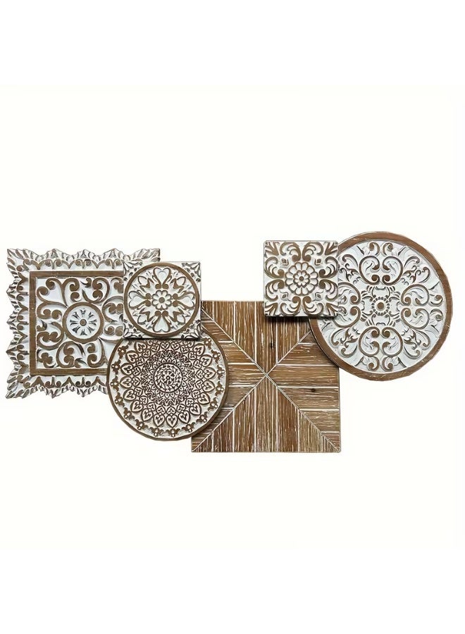 erorex 35-inch (90cm x 17-inch / 44cm) Retro Carved Wall Hanging Decoration – Multi-Panel Design with Square & Round Floral and Geometric Carved Patterns – Classical & Modern Fusion Style for Living Room, Bedroom, or Corridor - Image 4