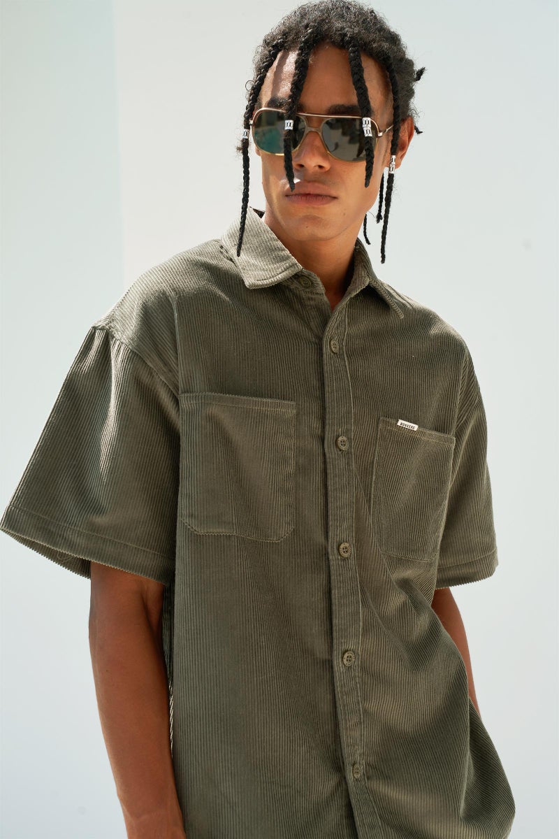 Bonkers Corner Olive Corduroy Shirt - Image 5