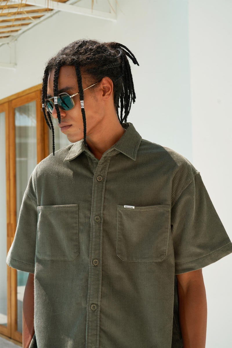Bonkers Corner Olive Corduroy Shirt - Image 4