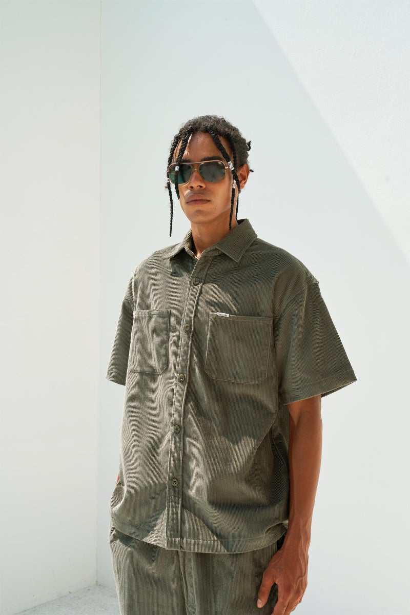 Bonkers Corner Olive Corduroy Shirt - Image 2
