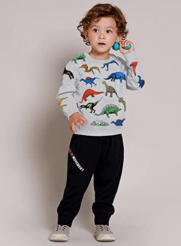 Popshion Boys Dinosaur Sweatshirt Cotton Crewneck Dinosaur Clothes for Boys Winter Warm Pullover Grey Sweater 4T - Image 2