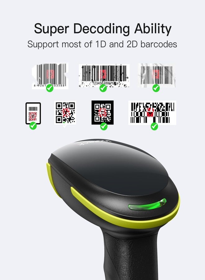 Inateck 2D Barcode Scanner, Wireless Bluetooth QR Barcode Scanner, Handheld Scanner with APP and SDK, 1 Charge for 3 Months, BCST-23 Green - Image 2