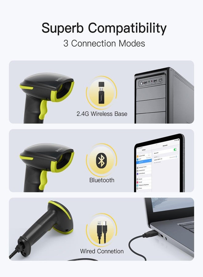Inateck 2D Barcode Scanner, Wireless Bluetooth QR Barcode Scanner, Handheld Scanner with APP and SDK, 1 Charge for 3 Months, BCST-23 Green - Image 4