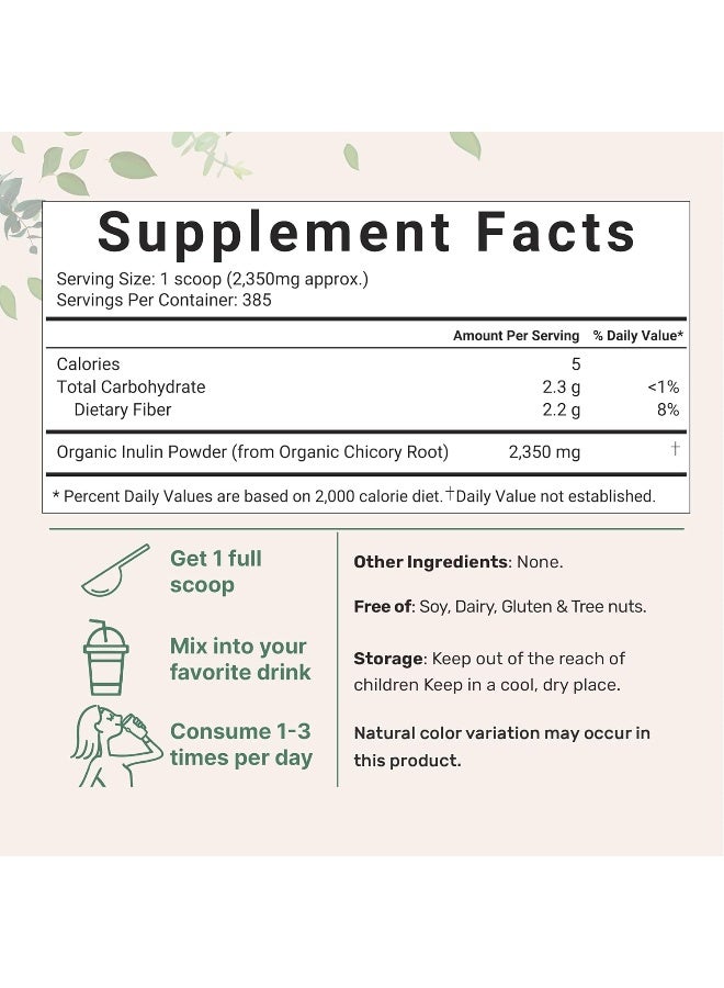 Micro Ingredients مسحوق إنولين جذر الهندباء العضوي من مايكرو إنغريدينتس، 2 باوند - Image 2