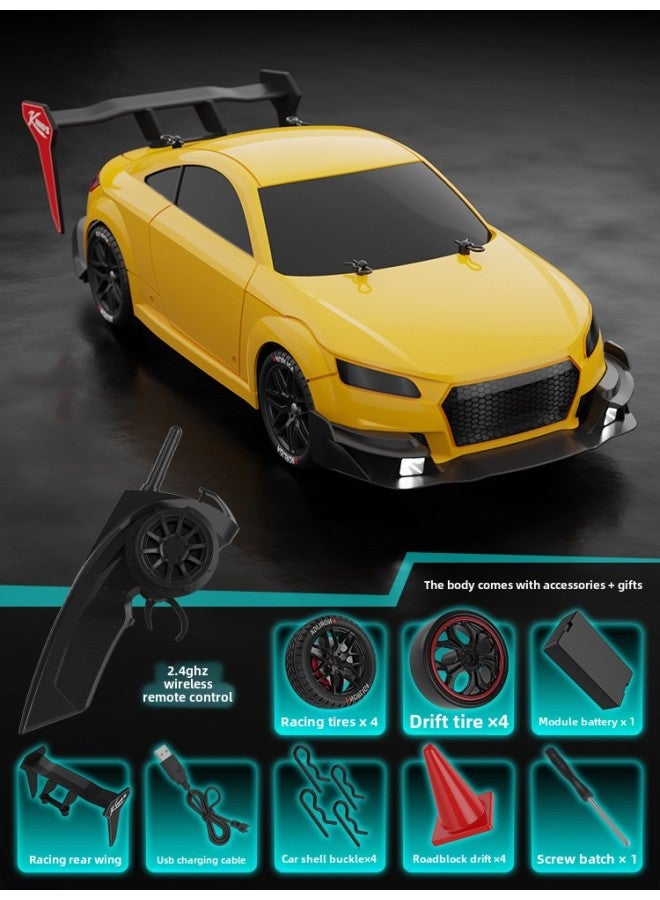 RC Remote Control High-speed Car Proportional Acceleration Car Four-wheel Drive Off-road Drift Racing Children's Simulation Electric Toys Wholesale-Color:Yellow Audi-Proportion:English Color Box  - Image 1