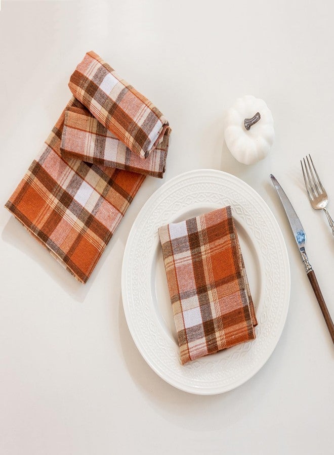 Joyfol Day 4-Pack Rust Tartan Cloth Napkins - 17x17 Inch Fall & Thanksgiving Plaid Dinner Napkins, Washable for Halloween Table Decor (Set of 4) - Image 5