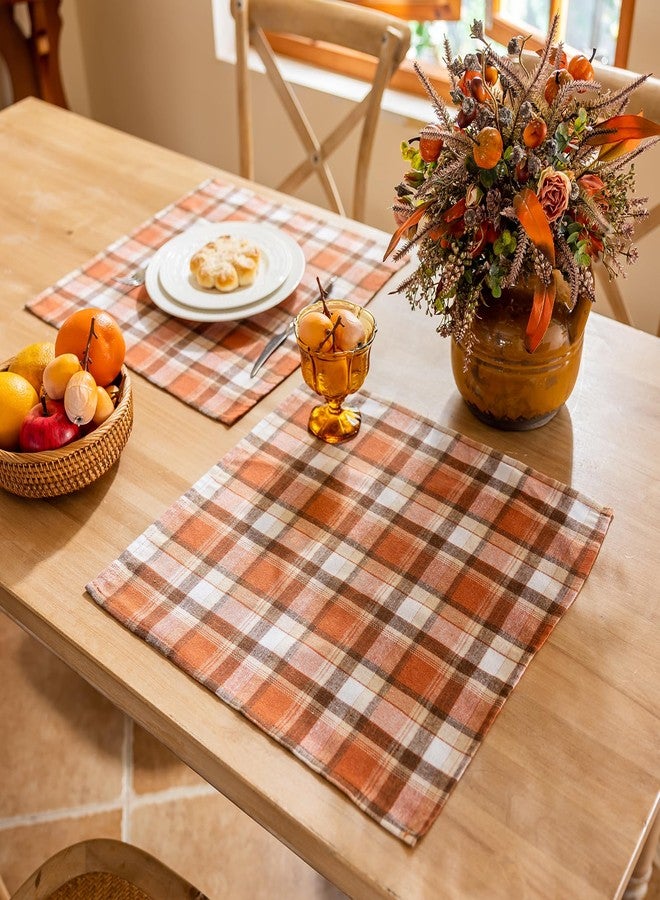 Joyfol Day 4-Pack Rust Tartan Cloth Napkins - 17x17 Inch Fall & Thanksgiving Plaid Dinner Napkins, Washable for Halloween Table Decor (Set of 4) - Image 3