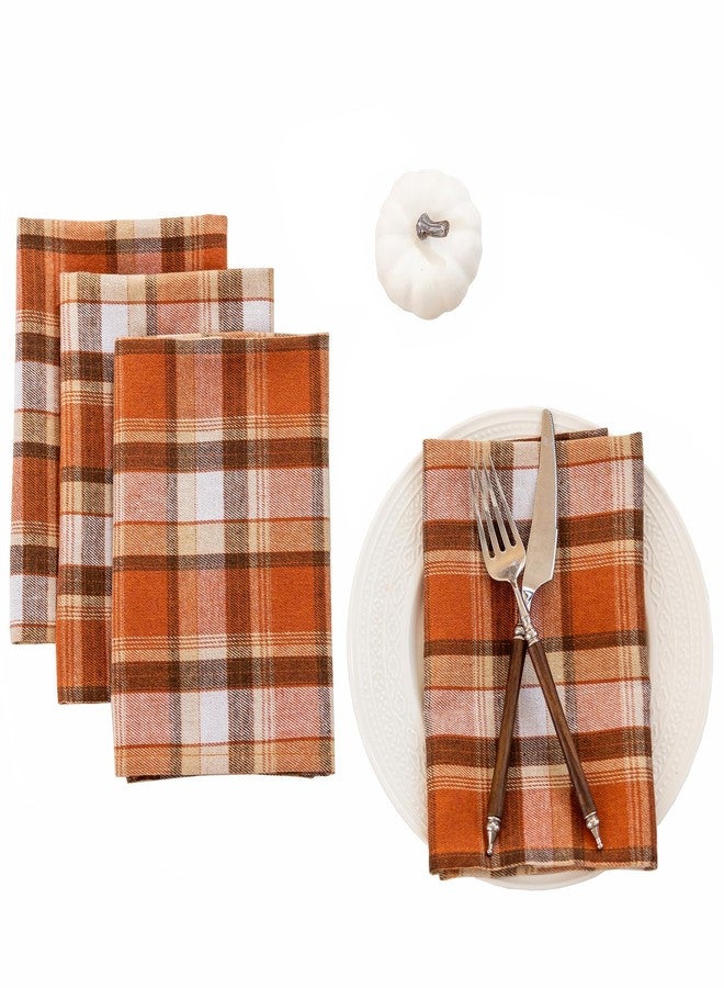 Joyfol Day 4-Pack Rust Tartan Cloth Napkins - 17x17 Inch Fall & Thanksgiving Plaid Dinner Napkins, Washable for Halloween Table Decor (Set of 4) - Image 1