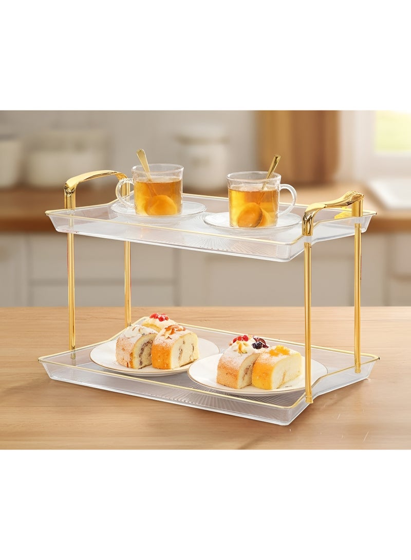 كوزي نست صواني تقديم الفاكهة متعددة الطبقات بمقابض ذهبية، أطباق طاولة مستديرة للديكور المنزلي للطعام، وحفلات الكيك، وحامل المعجنات، والكوكتيل، وتناول الطعام والقهوة - Image 2