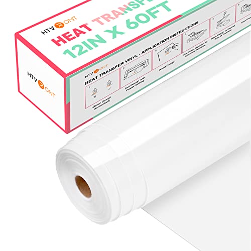 HTVRONT Heat Transfer Vinyl White Iron on Vinyl-12 x 60FT White HTV Vinyl Roll Easy to Cut & Weed for Heat Vinyl Design - Image 1