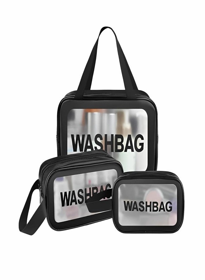 Chavda Toiletry Bag for Travel - Waterproof Makeup Bag, Cosmetic Organizer Pouch for Women & Men, Portable Travel Kit with Zipper (Set of 3) (Black) - Image 1