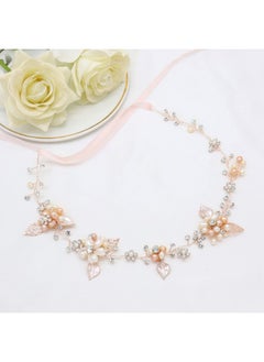 Oriamour Bridal Crystal Headband With Freshwater Pearls Flower Design Wedding Hair Accessories (Rose Gold)  - Image 1