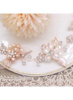Oriamour Bridal Crystal Headband With Freshwater Pearls Flower Design Wedding Hair Accessories (Rose Gold)  - Image 3