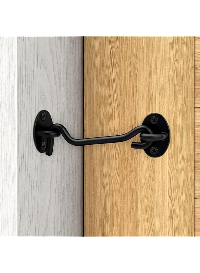 promass Privacy Hook and Eye Latch, 4 Inch Heavy Duty Barn Door Lock Latch, Gate Lock Cabin Hook for Sliding Door, Black Gate Latches Hardware for Window, Shed, Fence, Gate, Cabinet, Closet - Image 1