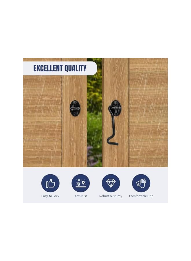 promass Privacy Hook and Eye Latch, 4 Inch Heavy Duty Barn Door Lock Latch, Gate Lock Cabin Hook for Sliding Door, Black Gate Latches Hardware for Window, Shed, Fence, Gate, Cabinet, Closet - Image 2