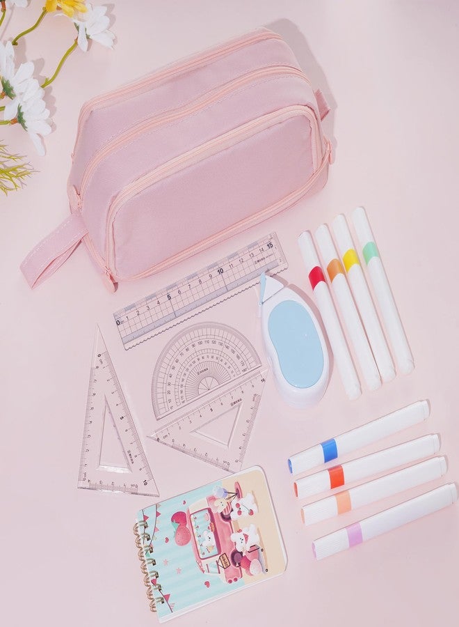 Ishua Pink Extra Large Special Design Portable Pencil Pouch - Big Pencil Bag with Zipper, Pink Pencil Case for Women - Image 5