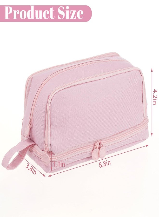 Ishua Pink Extra Large Special Design Portable Pencil Pouch - Big Pencil Bag with Zipper, Pink Pencil Case for Women - Image 2