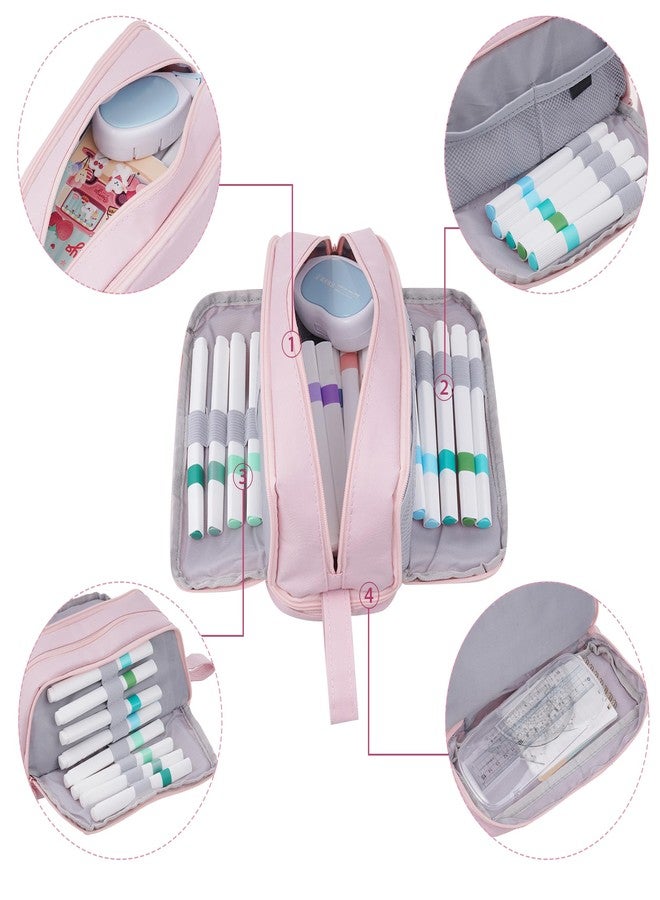 Ishua Pink Extra Large Special Design Portable Pencil Pouch - Big Pencil Bag with Zipper, Pink Pencil Case for Women - Image 4