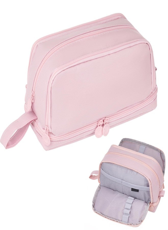 Ishua Pink Extra Large Special Design Portable Pencil Pouch - Big Pencil Bag with Zipper, Pink Pencil Case for Women - Image 1