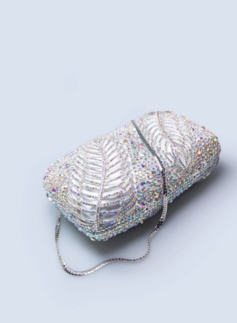 Luxury Elegant White Satin Carved Hollow Flower Inlaid Crystal Banquet Bag Party Bag Clutch Small Bag  - Image 5