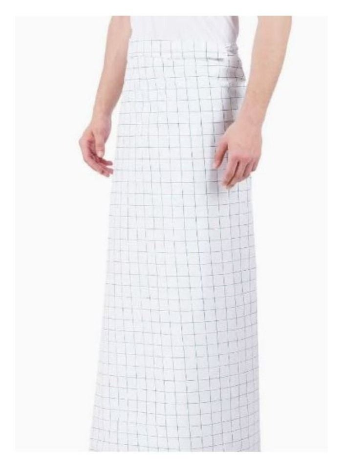 SKYLINE - Men's Cotton Check White and Navy Blue Lining Shade Lungi - Image 1