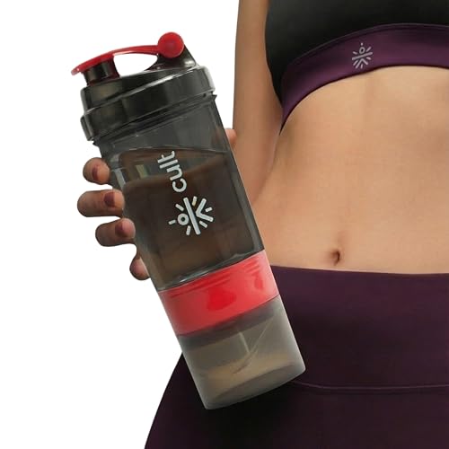 CULT Gym Spider Shaker Bottle | 550ml | 2 Storage Compartment | Protein Shaker for Workout | Men & Women | Black Red - Image 2