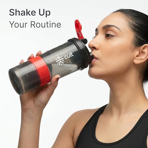 CULT Gym Spider Shaker Bottle | 550ml | 2 Storage Compartment | Protein Shaker for Workout | Men & Women | Black Red - Image 3