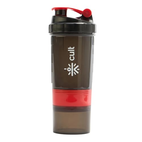 CULT Gym Spider Shaker Bottle | 550ml | 2 Storage Compartment | Protein Shaker for Workout | Men & Women | Black Red - Image 1