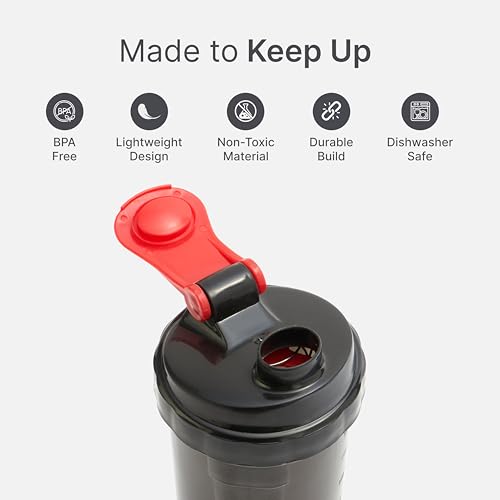 CULT Gym Spider Shaker Bottle | 550ml | 2 Storage Compartment | Protein Shaker for Workout | Men & Women | Black Red - Image 4