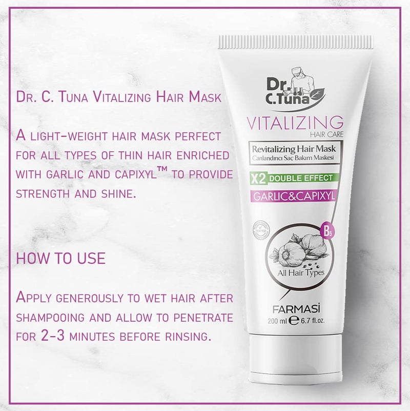 FARMASi Dr. C. Tuna Vitalizing Hair Conditioner, 6.7 fl. oz / 200 ml, Deeply Moisturizing, Repair and Restore Hair, Garlic & Capixyl Double Effect - Image 3