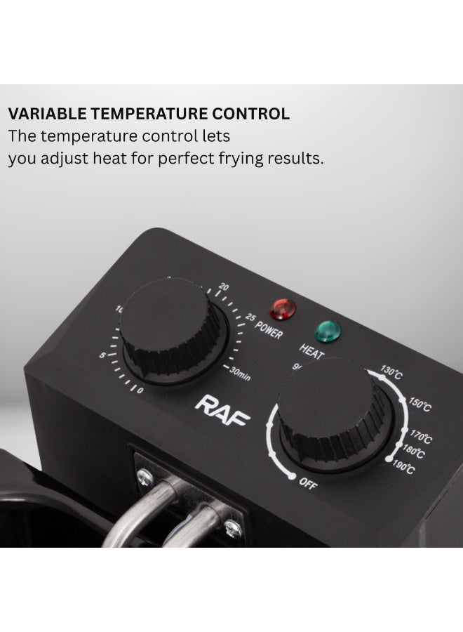 RAF 3L Electric Deep Fryer 2000W – Adjustable Temperature, Anti-Scald Body, Quick 4-Ring Heating, Removable Basket & Easy-Clean Non-Stick Oil Tank - Image 2