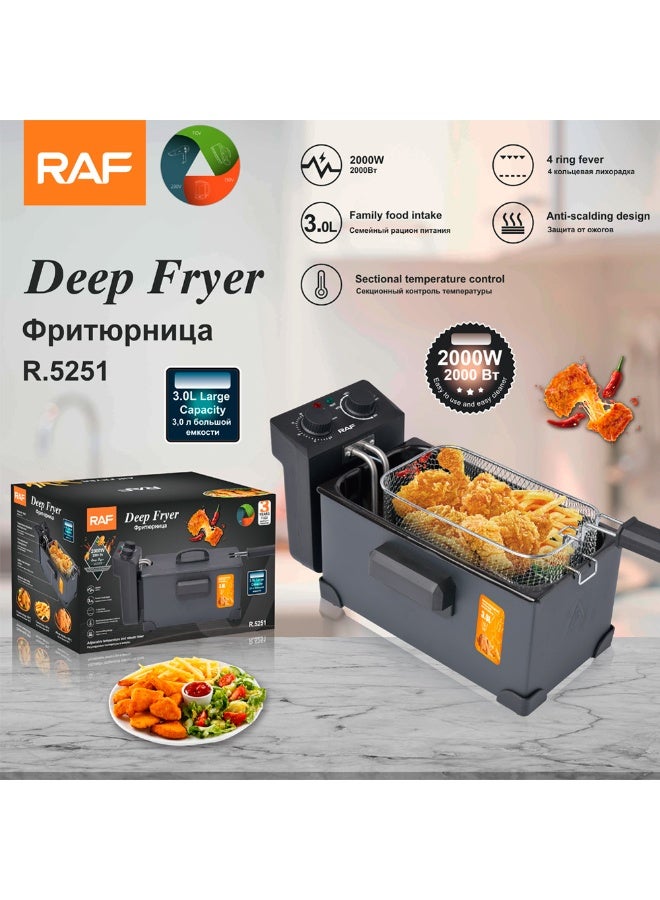 RAF 3L Electric Deep Fryer 2000W – Adjustable Temperature, Anti-Scald Body, Quick 4-Ring Heating, Removable Basket & Easy-Clean Non-Stick Oil Tank - Image 5