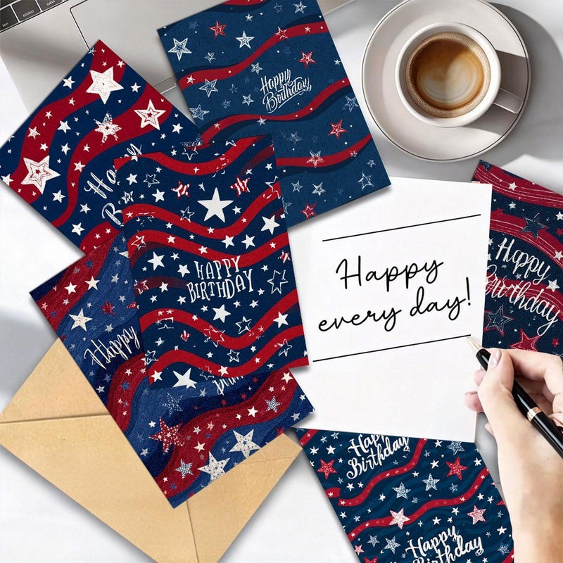 6 Set Happy Birthday Cards With Stars Wavy Lines And Envelopes Blank Inner Pages For Holidays Parties And Event Invitations Ideal Gift - Image 2