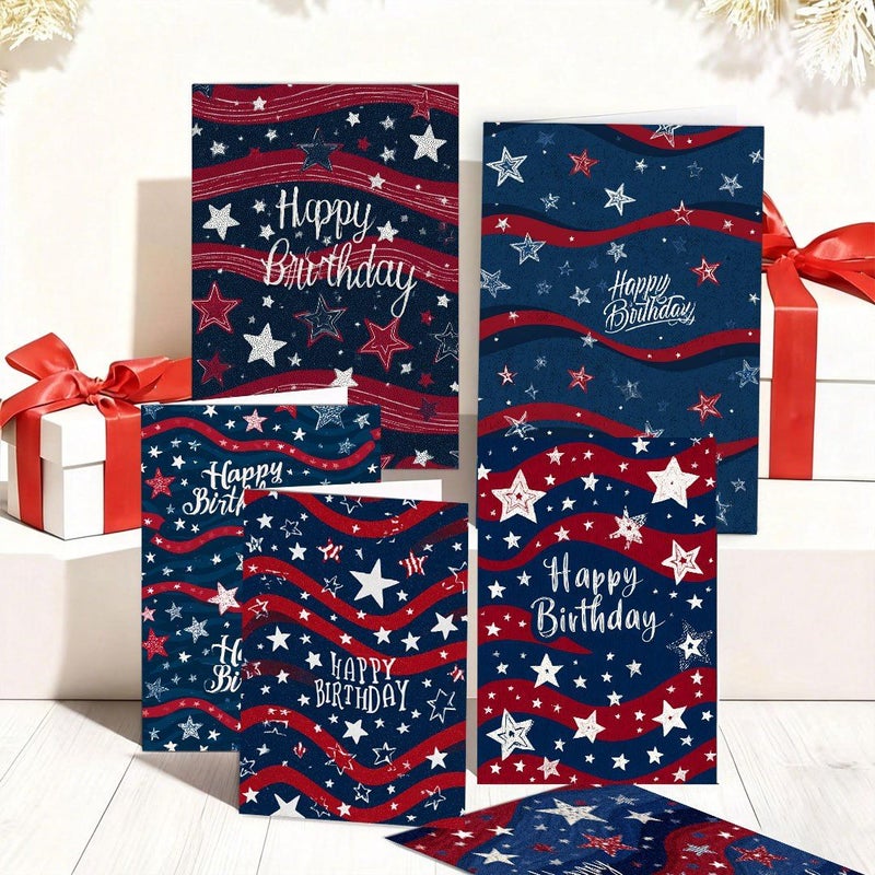 6 Set Happy Birthday Cards With Stars Wavy Lines And Envelopes Blank Inner Pages For Holidays Parties And Event Invitations Ideal Gift - Image 5