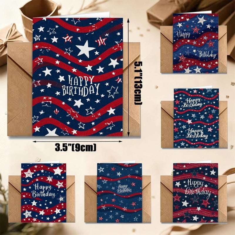 6 Set Happy Birthday Cards With Stars Wavy Lines And Envelopes Blank Inner Pages For Holidays Parties And Event Invitations Ideal Gift - Image 3