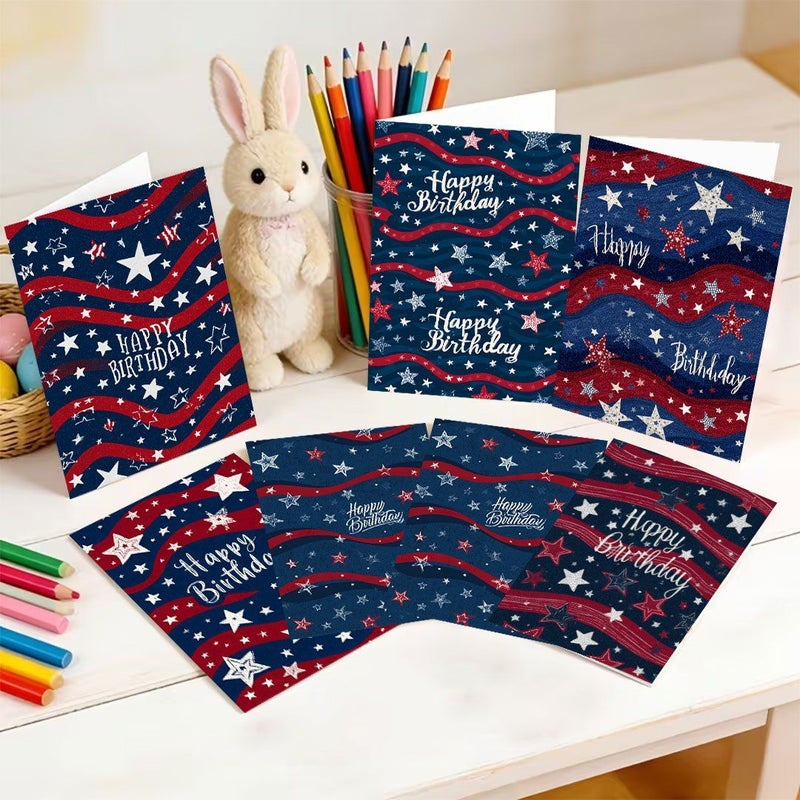 6 Set Happy Birthday Cards With Stars Wavy Lines And Envelopes Blank Inner Pages For Holidays Parties And Event Invitations Ideal Gift - Image 4