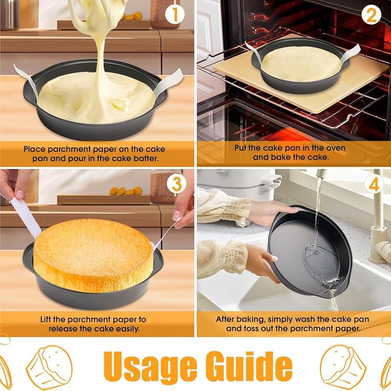 tutikuki 8 Round Cake Pan, 3PCS Nonstick Cake Pans with 100 PCS Parchment Paper, Carbon Steel Cake Baking Pans with Handle, Dishwasher Safe - Image 5