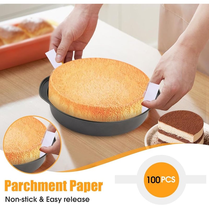 tutikuki 8 Round Cake Pan, 3PCS Nonstick Cake Pans with 100 PCS Parchment Paper, Carbon Steel Cake Baking Pans with Handle, Dishwasher Safe - Image 3