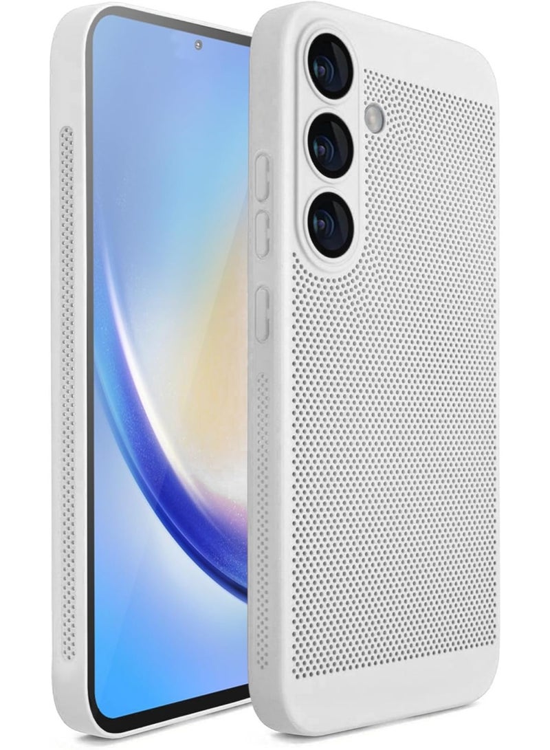 Heat Dissipation Case with Built in Camera Lens Protector Slim Fit Breathable Cooling Anti Fingerprint Hard PC Back Shockproof Cover For Samsung Galaxy S23 Plus (White)