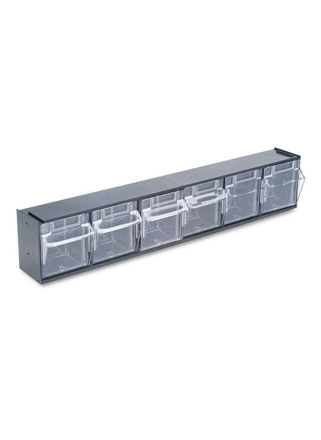 Deflecto - 20604Op Tilt Bin Plastic Storage System W/6 Bins 23 5/8 X 3 5/8 X 4 1/2 Black - Image 1