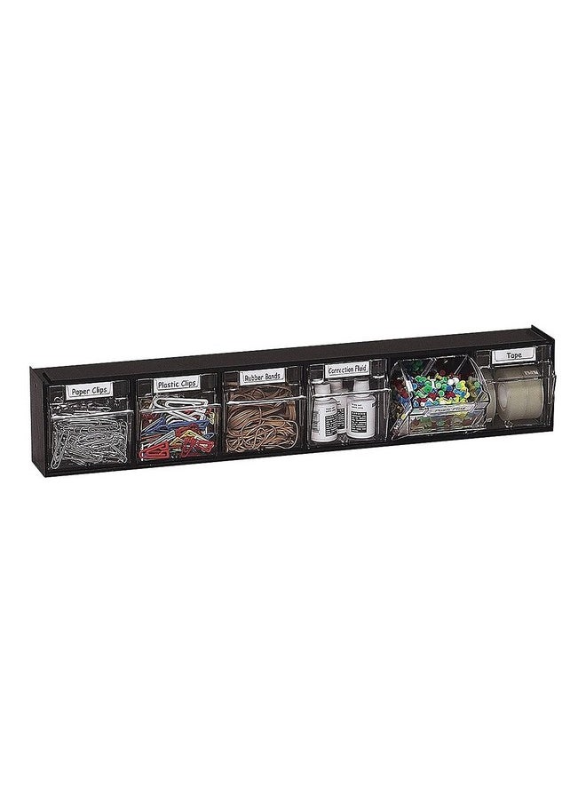 Deflecto - 20604Op Tilt Bin Plastic Storage System W/6 Bins 23 5/8 X 3 5/8 X 4 1/2 Black - Image 1