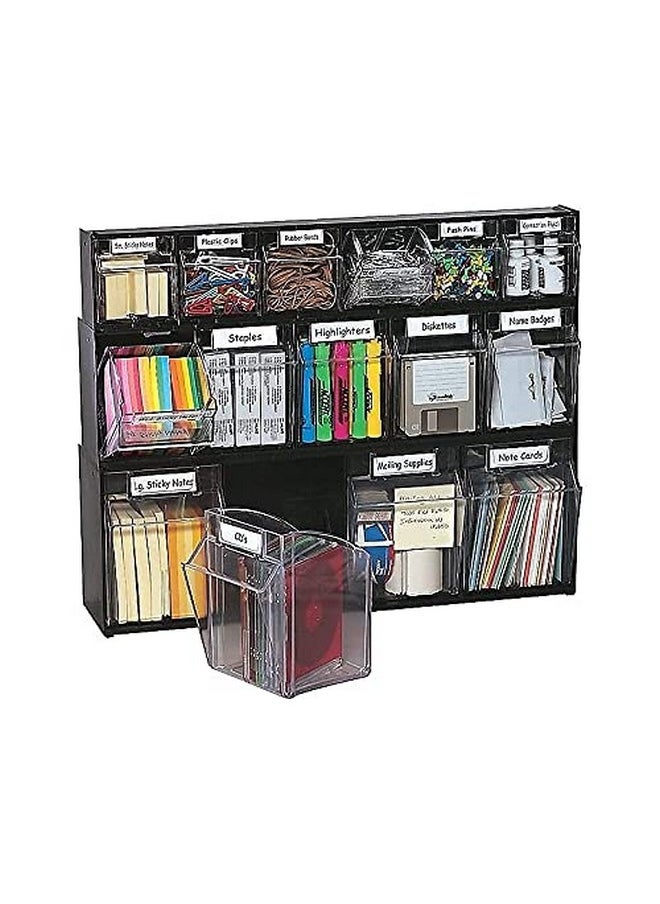 Deflecto - 20604Op Tilt Bin Plastic Storage System W/6 Bins 23 5/8 X 3 5/8 X 4 1/2 Black - Image 1